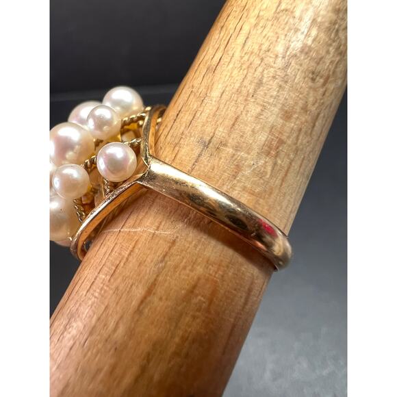Vintage 14K Gold Cluster Pearl Cocktail Ring – Mid Century Dome Design- size 6 - Picture 8 of 16